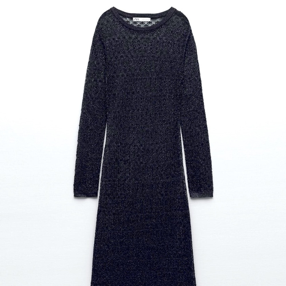 Pointelle Knit Dress With Metallic Thread